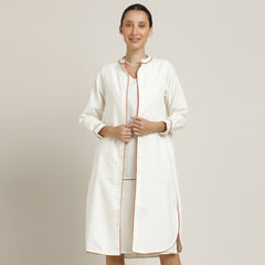 Jackie Dress & Jacket Set - Ecru With Rust Orange Edging