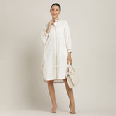 Florence Mandarin Collar Long Shirt - Ecru With Autumn Rust Edging