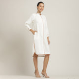 Florence Mandarin Collar Long Shirt - Ecru With Autumn Rust Edging
