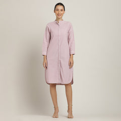 Florence Mandarin Collar Long Shirt - Pastel Pink With Ecru Edging