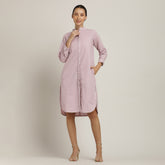 Florence Mandarin Collar Long Shirt - Pastel Pink With Ecru Edging