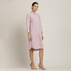 Florence Mandarin Collar Long Shirt - Pastel Pink With Ecru Edging