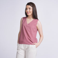 Shell V-Neck Top - Dusty Pink