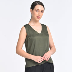 Shell V-Neck Top - Olive