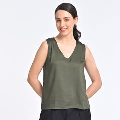 Shell V-Neck Top - Olive