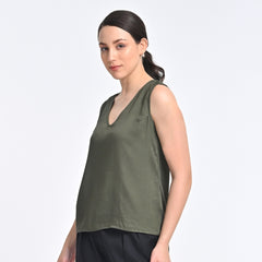 Shell V-Neck Top - Olive