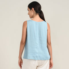Audrey Set Of 2 - Boat Neck Shell Top & Pants - Blue & Ecru