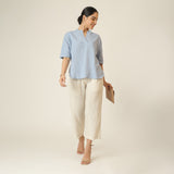 Cliff & Coast Set Of 2 - Kimono Sleeves Top & Pants - Dusty Blue & Beige