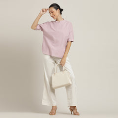 Cliff & Coast Set Of 2 - Kimono Sleeves Top & Pants - Pastel Pink & Ecru