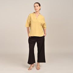 Cliff & Coast Set Of 2 - Kimono Sleeves Top & Pants - Butter Yellow & Coffee Brown