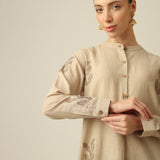 Pleated Tunic - Greige With Embroidery