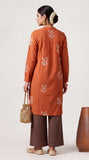 Sofia Set Of 2 - Pleated Tunic & Long-Leg Pants - Orange & Coffee With Embroidery