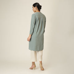Sofia Set Of 2 - Pleated Tunic & Long-Leg Pants - Agave Green & Beige