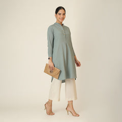 Sofia Set Of 2 - Pleated Tunic & Long-Leg Pants - Agave Green & Beige