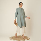 Sofia Set Of 2 - Pleated Tunic & Long-Leg Pants - Agave Green & Beige