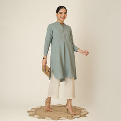 Sofia Set Of 2 - Pleated Tunic & Long-Leg Pants - Agave Green & Beige