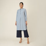 Sofia Set Of 2 - Pleated Tunic & Long-Leg Pants - Dusty Blue & Navy Blue