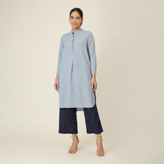 Sofia Set Of 2 - Pleated Tunic & Long-Leg Pants - Dusty Blue & Navy Blue