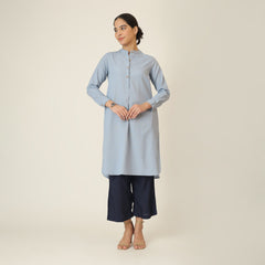 Sofia Set Of 2 - Pleated Tunic & Long-Leg Pants - Dusty Blue & Navy Blue