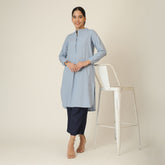 Sofia Set Of 2 - Pleated Tunic & Long-Leg Pants - Dusty Blue & Navy Blue