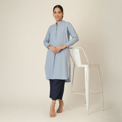 Sofia Set Of 2 - Pleated Tunic & Long-Leg Pants - Dusty Blue & Navy Blue