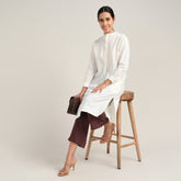 Sofia Set Of 2 - Pleated Tunic & Long-Leg Pants - Ecru & Coffee Brown