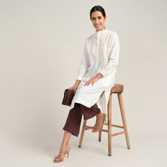 Sofia Set Of 2 - Pleated Tunic & Long-Leg Pants - Ecru & Coffee Brown