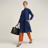 Sofia Set Of 2 - Pleated Tunic & Long-Leg Pants - Navy Blue & Autumn Rust