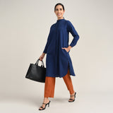 Sofia Set Of 2 - Pleated Tunic & Long-Leg Pants - Navy Blue & Autumn Rust