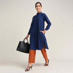 Sofia Set Of 2 - Pleated Tunic & Long-Leg Pants - Navy Blue & Autumn Rust