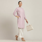 Sofia Set Of 2 - Pleated Tunic & Long-Leg Pants - Pastel Pink & Ecru