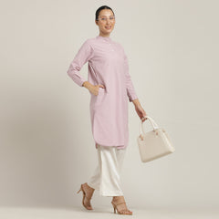 Sofia Set Of 2 - Pleated Tunic & Long-Leg Pants - Pastel Pink & Ecru