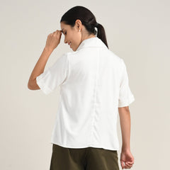 Betsy Set Of 2 - Extended Collar Top & Wide-Leg Cropped Chinos - Ecru & Olive Green