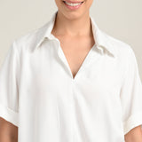 Betsy V-Neck Extended Collar Top - Ecru