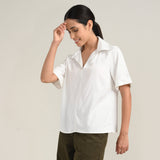 Betsy V-Neck Extended Collar Top - Ecru