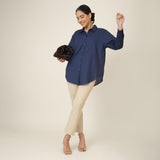 Oversized Shirt & Chinos - Navy Blue & Beige