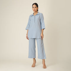 Skipper Collar Tunic Set of 2 - Tunic & Pants - Dusty Blue