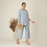 Skipper Collar Tunic Set of 2 - Tunic & Pants - Dusty Blue