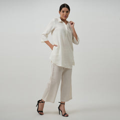 Skipper Collar Tunic Set of 2 - Tunic & Pants - Textured White