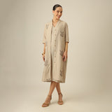 Dakota Set Of 2 - Long Shirt Overlay & Dress - Greige With Embroidery