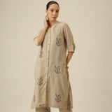 Dakota Long Shirt Overlay - Greige With Embroidery