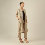 Dakota Set Of 3 - Overlay, Slip Top & Barrel Leg Pants - Greige & Coffee With Embroidery