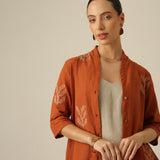 Dakota Set Of 3 - Overlay, Slip Top & Barrel Leg Pants - Autumn Rust & Greige With Embroidery