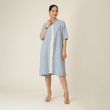 Dakota Set Of 2 - Long Shirt Jacket & Dress - Dusty Blue & Ecru