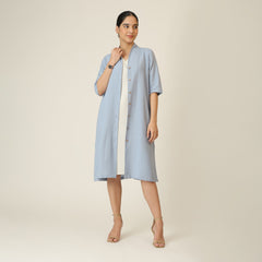 Dakota Set Of 2 - Long Shirt Jacket & Dress - Dusty Blue & Ecru