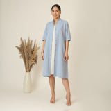Dakota Set Of 2 - Long Shirt Jacket & Dress - Dusty Blue & Ecru