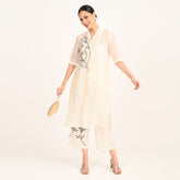 Dakota Co-ord Set With Hand Embroidered Motif - Limited Edition - Pearl White Chanderi Silk