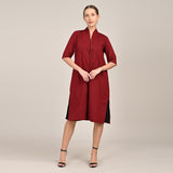 Dakota Set Of 2 - Long Shirt Jacket & Dress - Maroon & Black