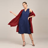 Dakota Set Of 2 - Long Shirt Jacket & Dress - Maroon & Navy
