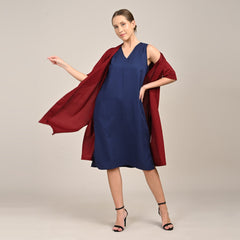 Dakota Set Of 2 - Long Shirt Jacket & Dress - Maroon & Navy